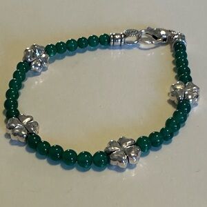 JAi Sterling Silver Green Agate Bead Clover Bracelet